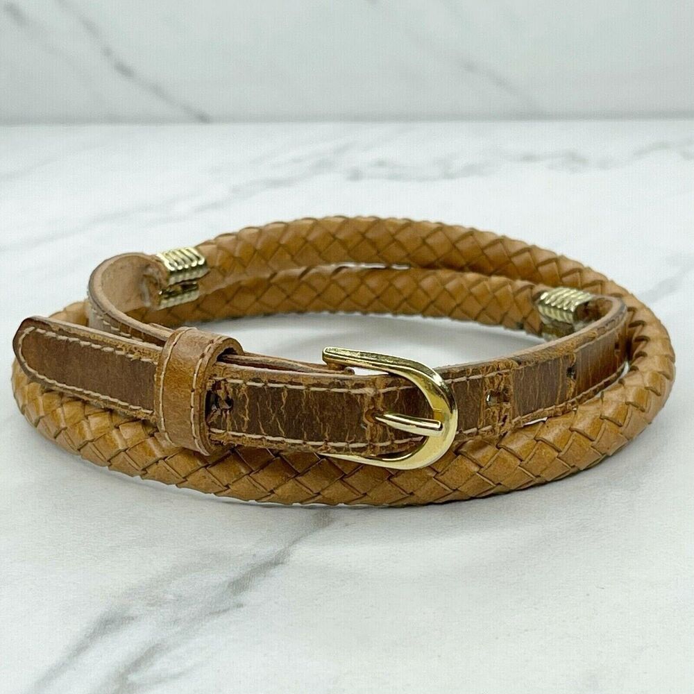 The Great New York Belt Co Brown Vintage Barrel Braided Leather Belt Size Small